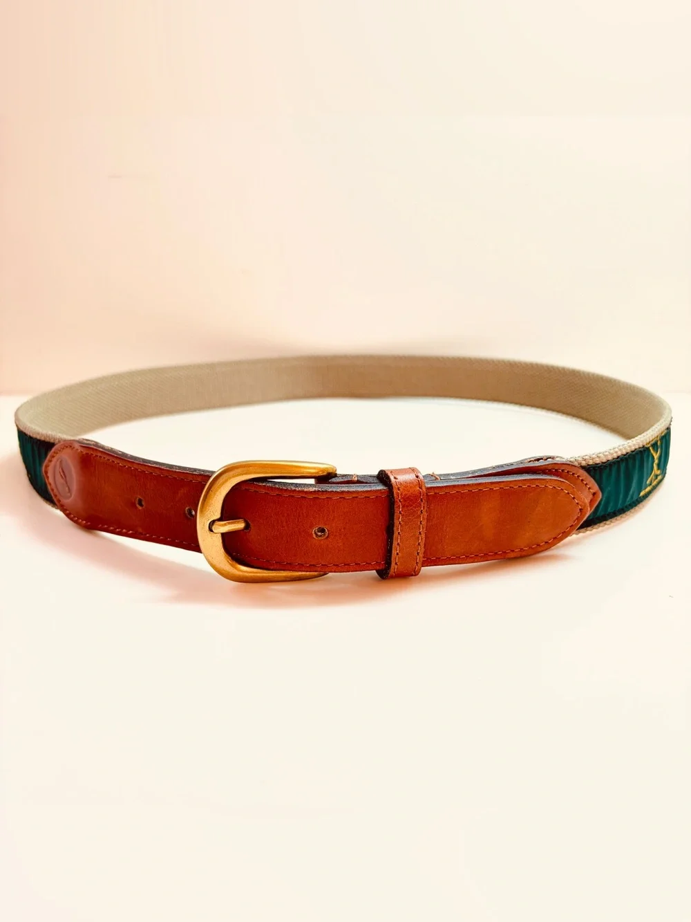 Vintage Prestwick Golf Club Logo Mens Green Belt Seejays SZ 36  Canvas Leather